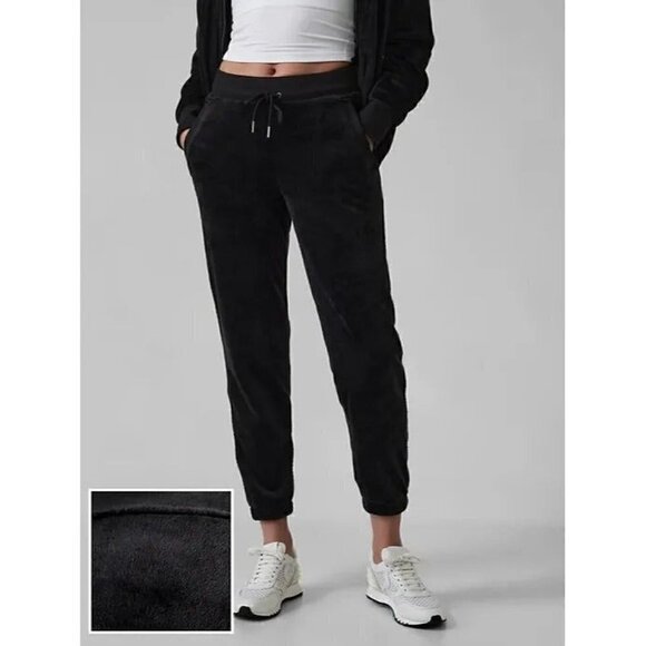 Athleta Recovery Cozy Karma Joggers Small Black Velour Pants Athletic Lounge - Picture 1 of 8
